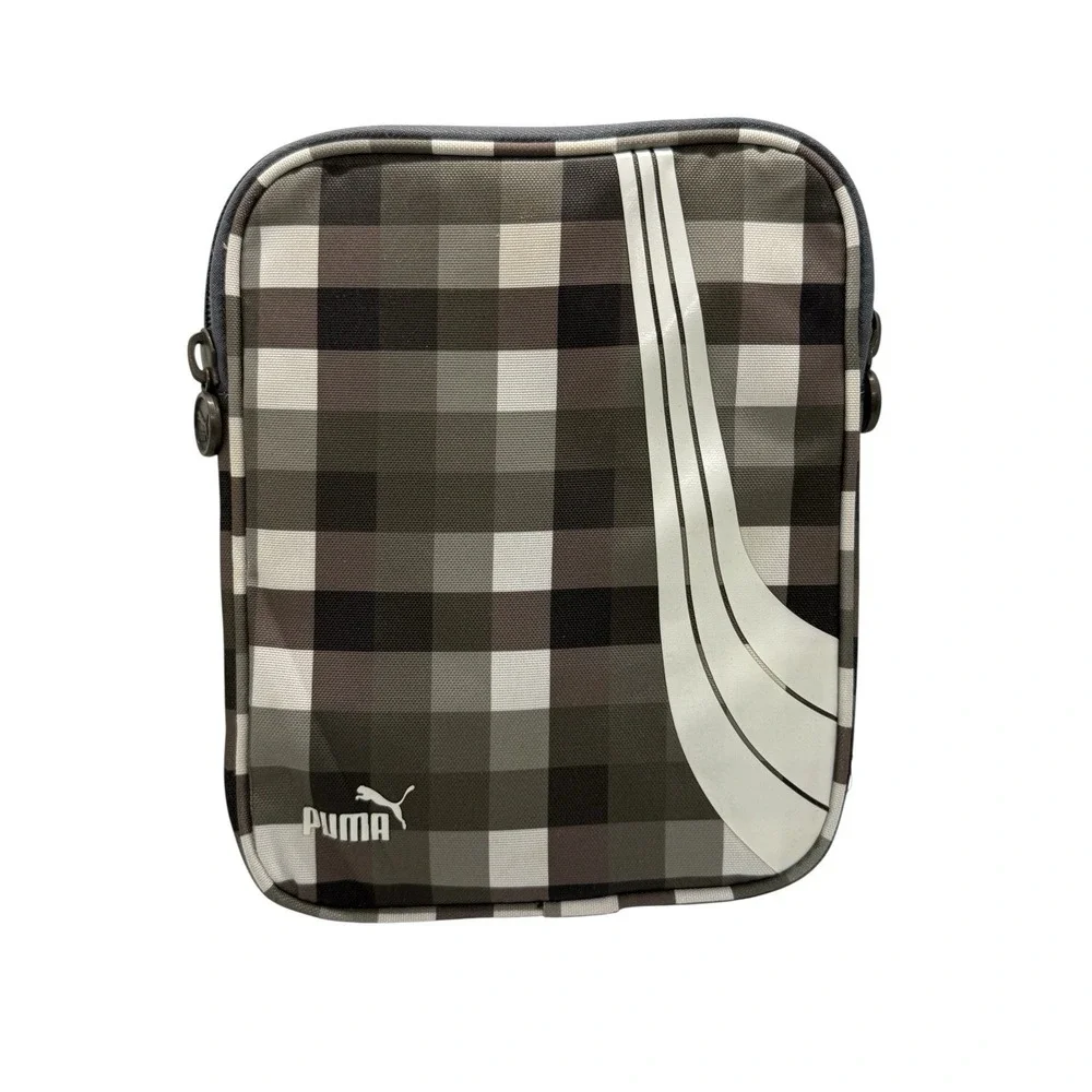Puma Checked Plaid Tablet Padded Sleeve Case Gray Black White Zip Tech Accessory